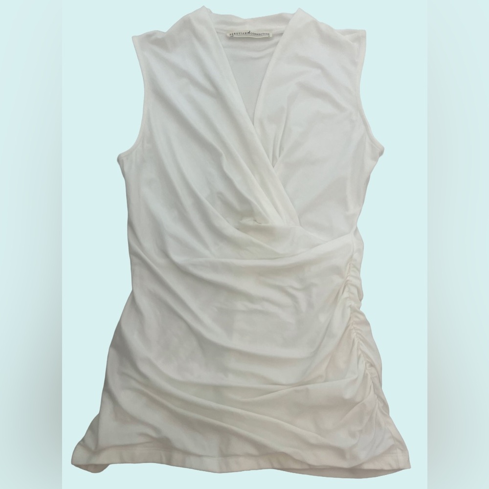 Peruvian Connection Europa Wrap Pima Cotton White Sleeveless Top Normcore Lux M - Picture 3 of 3